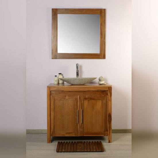 Meuble et miroir de salle de bain en teck 90 - Grey naturel