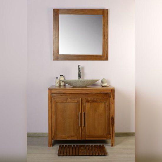 Ensemble de salle de bain teck naturel 90 avec vasques et miroir - Grey