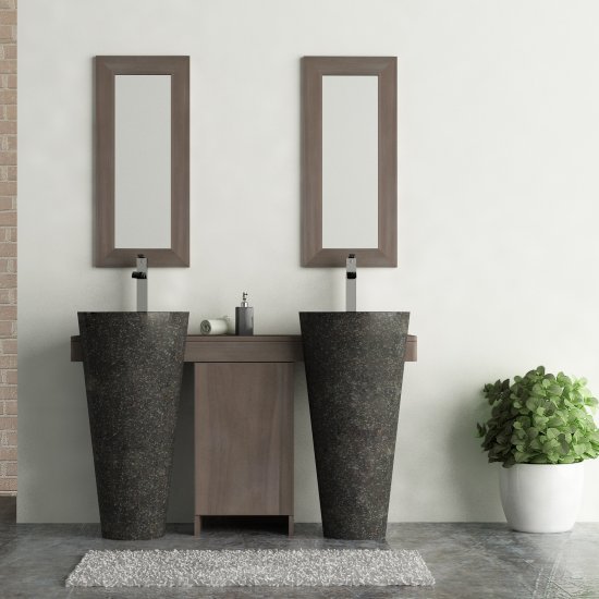 Ensemble de salle bain en teck A3 140 avec porte, miroirs et vasques noires - Cleopatra