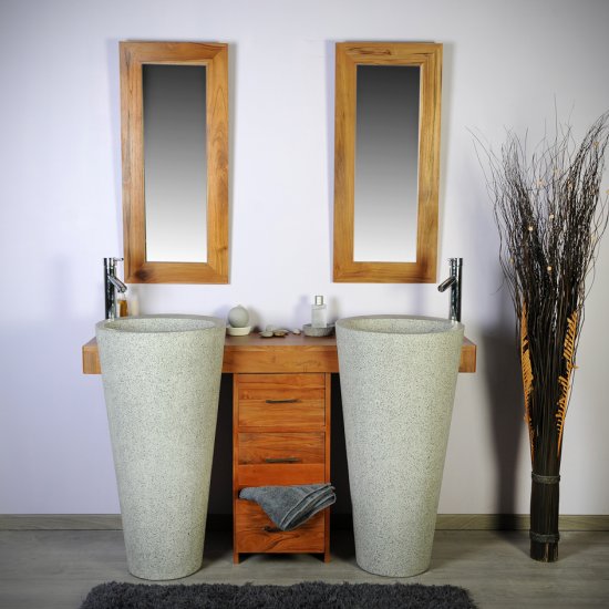 Meuble de salle de bain en teck Zen double vasque 145cm