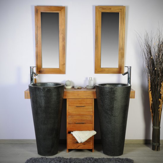Meuble de salle de bain en teck Zen double vasque 145cm