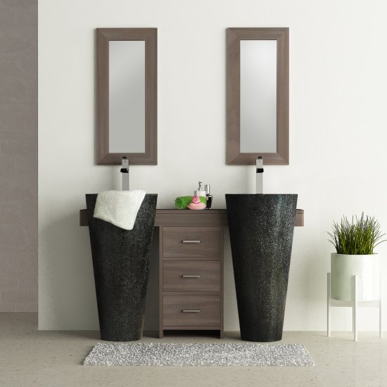 Ensemble de salle bain en teck A3 140 avec tiroirs, miroirs et vasques noires - Cleopatra