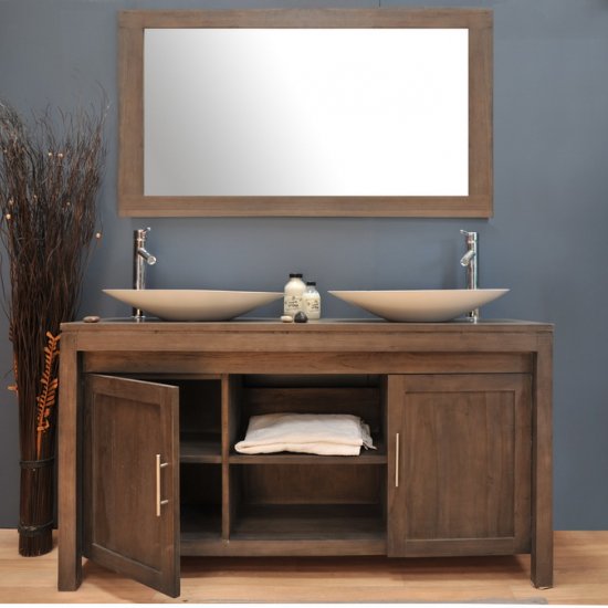 Meuble et miroir de salle de bain teck A3 140 - Grey